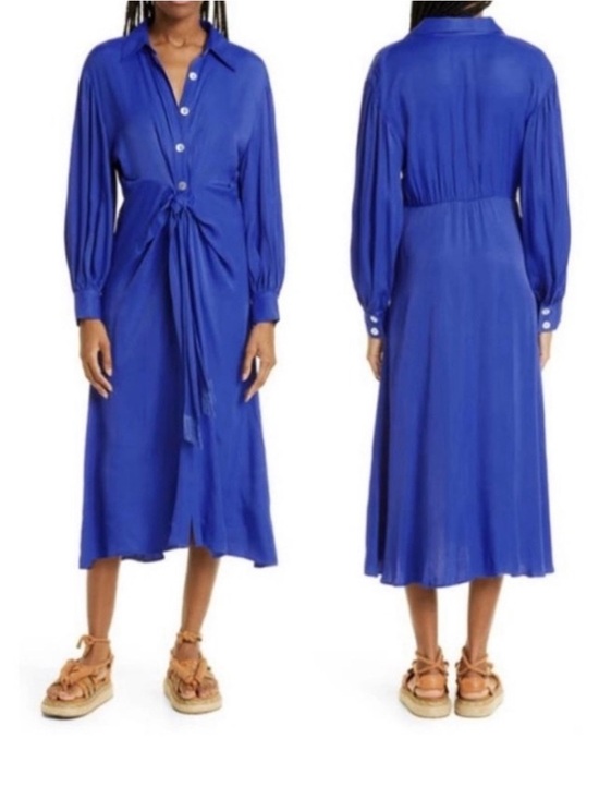 FARM Rio Dresses & Skirts - FARM Rio Cobalt Blue Tie-Waist Long Sleeve Midi Dress